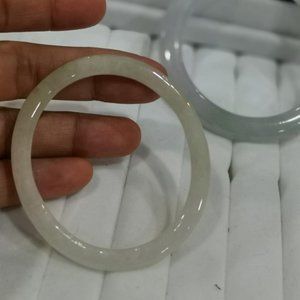 New Jadeite Jade Type A White Yellowish Oval Bangle 55mm (for 53mm)